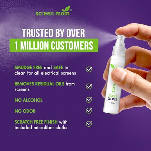 Screen Cleaner Spray 3 Pack-3x1oz for TV, Car, Laptop & Computer | Streak-Free Cleaning, Glass & OLED Safe, Alcohol & Ammonia Free, Includes 3-Microfiber Cloths, Removes Fingerprints & Smudges - size: 1oz Pack of 3