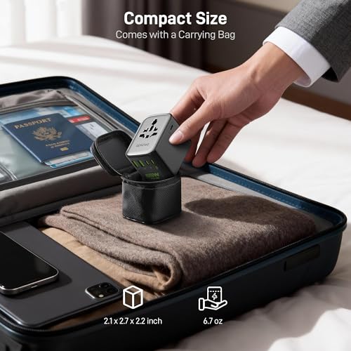 Epicka Pulse Duo 65W Universal Travel Adapter PD/QC 3.0, 2AC/2USB-C/2USB-A | International Power Adapter for EU/US/UK/AU, Fast-Charging for Multi-Device Use, Black - style: Pulse Duo 65W Black