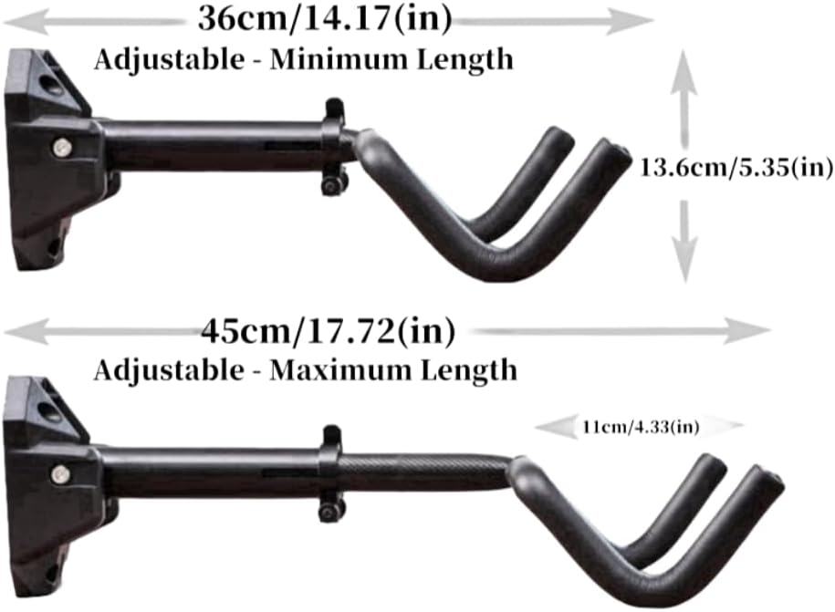 Bicycle Wall Mount Rack, Adjustable Angle, Foldable Design, with Mounting Hardware, Black (Screw fixation)