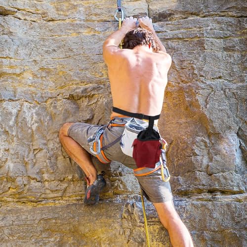 Zerodeko Burgundy Climbing Chalk Bag with Zippered Storage Pocket, Non-Slip Holder for Rock Climbing and Bouldering, Waist Pouch for Gymnastics and Outdoor Training