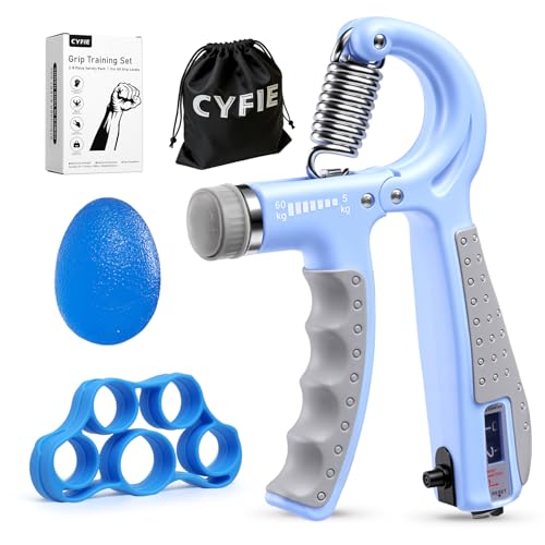 Grip Strength Trainer Kit Adjustable 10-132Lbs Hand Exerciser Counter | Forearm Strengthener, Finger Stretcher, Stress Ball and Bag for Grip Recovery, Wrist Training, Rehab, Climbers and Musicians - color: Blue