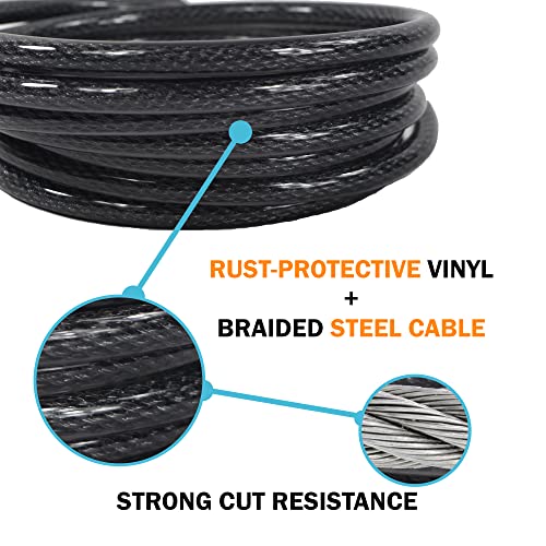 Lumintrail 12mm (1/2 inch) Heavy-Duty Security Cable, Vinyl Coated Braided Steel with Sealed Looped Ends (4', 7', 10', 15' or 30') (7-FT) - size: 7-FT