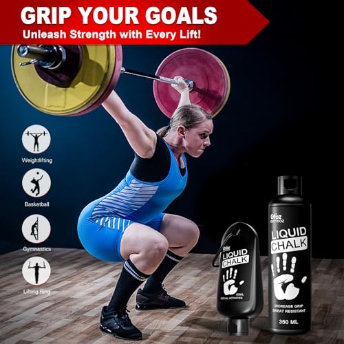 Liquid Chalk 2 oz 2 Pack, Gym Chalk with Carabiner Bottles | Mess-Free, Sweat-Resistant Grip for Weightlifting, Gymnastics & Rock Climbing; Retail Box Included