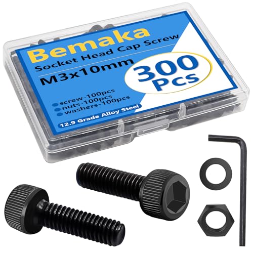 300PCS M3 x 10mm Hex Socket Head Cap Screws with Nuts and Washers, 12.9 Grade Alloy Steel M3 Bolts with Hex Wrench - size: M3 x 10mm, style: Socket Head