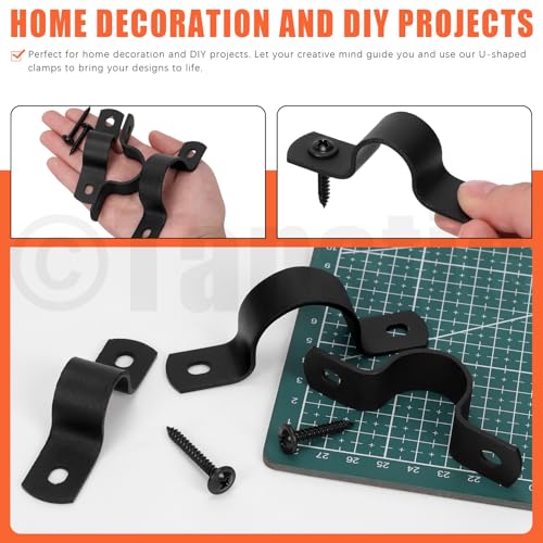 Tanstic 10Pcs Black Two Hole Pipe Strap, 3/4” Two Hole Strap U Bracket Rigid Pipe Strap Pipe Strap Clamp with Phillips Modified Truss Head Wood Screws for Fixing Pipe, Conduit, U Bracket - size: 3/4"