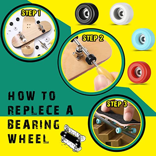 Zhehao 20 Pieces Fingerboard Tool Set Bearing Wheels with 4 Pieces Tool Screwdriver and Nut Driver Compatible with Most Fingerboard Trucks(White, Black, Red, Light Blue)