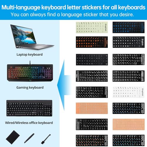 English Keyboard Stickers,[5 in 1] Replacement English Keyboard Letters Sticker with White Font on Black Background Universal for Laptop Desktop Computer,Matte Alphabet Sticker - color: White Letter