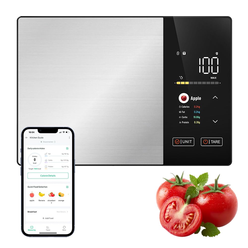 Dexmary Smart Food Scale with Nutritional Calculator, Free App for 999+ Foods, Supports Offline Functionality, Calorie Scale, Nutrition Scale with 50 Food Preload, Black