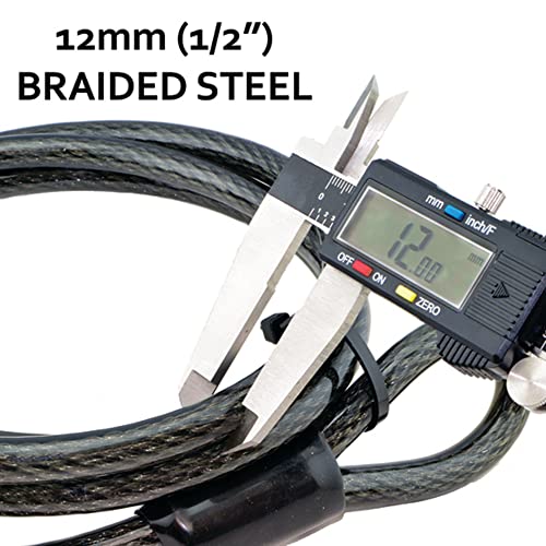 Lumintrail 12mm (1/2 inch) Heavy-Duty Security Cable, Vinyl Coated Braided Steel with Sealed Looped Ends (4', 7', 10', 15', 20', 25' or 30') (10-FT) - size: 10-FT