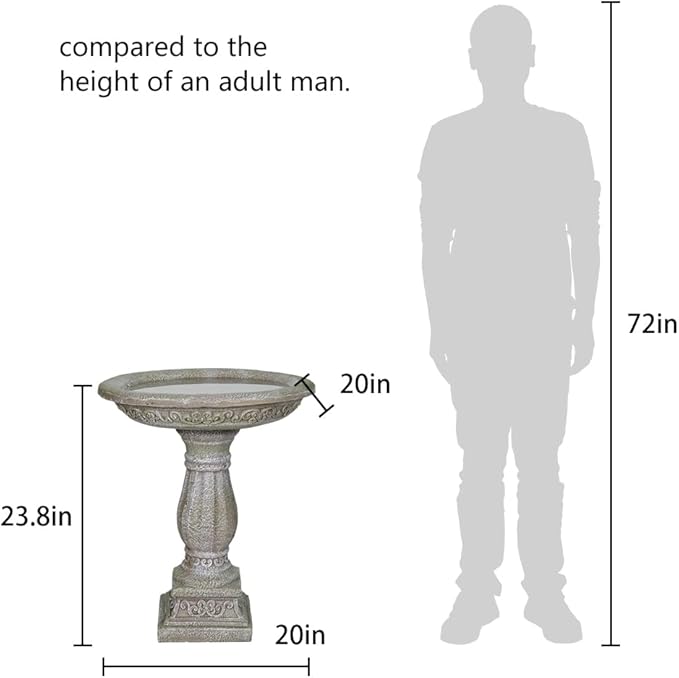20”Dia.X 23.8”Tall Outdoor Birdbath with Pedestal - Modern Garden Birdbaths Outdoor Decor for Bird Spa & Birdfeeder, Floor Bird Baths for Garden Patio, Yard, Lawn