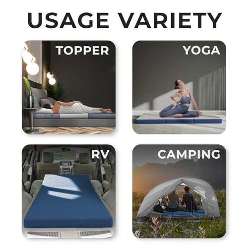 Cozzzi Trifold Foldable Mattress for Floor and Traveling with Removable Cover - Lightweight and Portable Foldable Mattress for Adults & Kids - Compact and Easy to Storage (75in x 25in x 4in) - size: Single (75in x 25in x 4in), style: Navy