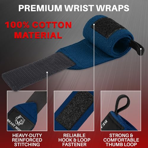 TECEUM Elastic Cotton Weightlifting Wrist Wraps with Thumb Loops, 1 Pair - color: Navy Blue, style: 12" – Arms on Fire