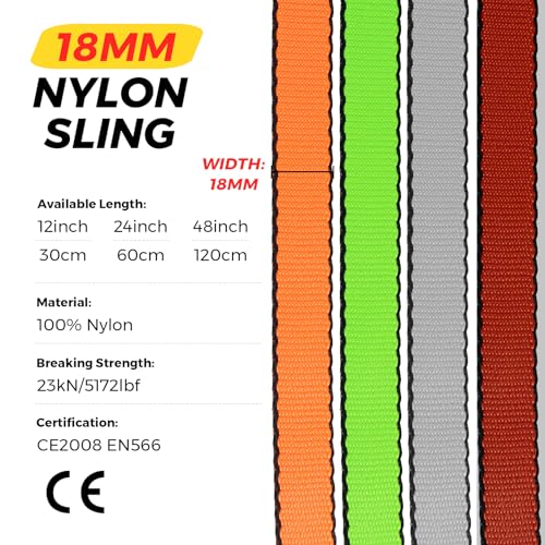 18MM Nylon Climbing Sling Runner 23KN CE2008/EN566 Strong Webbing Straps for Rock Climbing,Mountaineering, Rappelling, Swing, Yoga Hammock etc - color: Grey, size: 120cm/ 48inch |Pack of 6