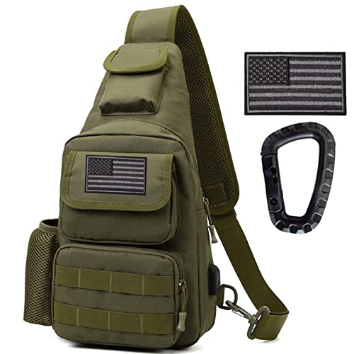 Tactical Shoulder Bag - 1000D Molle Military Backpack Outdoor Daypack Chest Pack (Green) - color: Green