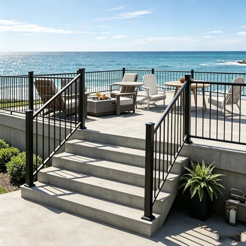Aluminum Deck Railing Kit, Modular 36 in H. x 5 Ft W Stair Railing Kit for Outdoor Steps,Heavy Duty Balustrade System for Deck, Porch, Patio & Balcony(1 Post, 1 Panel) - size: 5 Feet-Stair