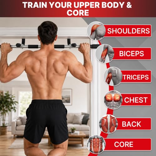 TOPOKO Pull Up Bar for Doorway, Heavy Duty Chin Up Station for Home Gym, Multi-Grip or Adjustable Door Frame Exercise Equipment for Upper Body Strength Training
