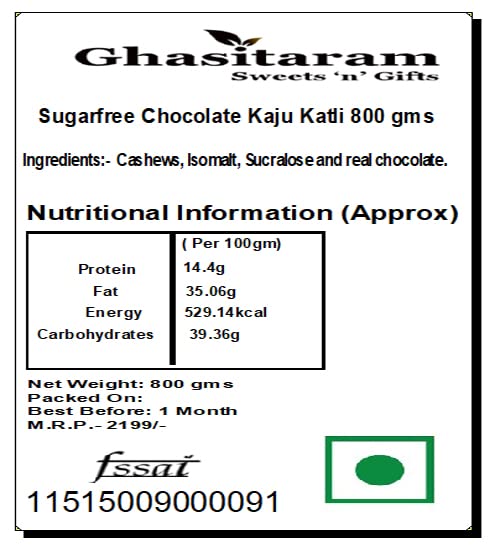 Ghasitaram Gifts Rakhi Gifts for Brothers Ghasitarams Sweets Sugarfree Chocolate Kaju Katli 800 GMS with Beads Rakhi