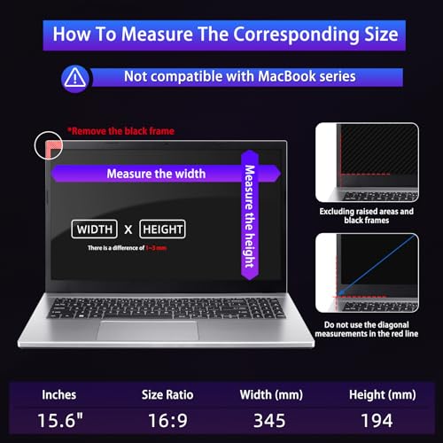 15.6" Privacy Screen Computer for 16:9 Aspect Ratio, 2-Sided Removable Anti-Peeping/Anti-Glare, Blue Light Block, UV Protect, Reduce Strain, Anti-Scratch, Fits 15.6-inch 16:9 Protector Film - size: 15.6inch 16:9