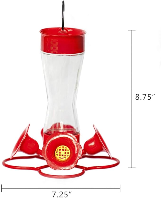 Nature's Rhythm Bird Feeder 4 bee Guard Plastic Feeding Port 8oz Glass Pinch Waist Hummingbird Feeder,1pcs