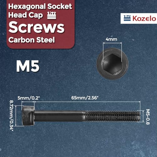 25pcs Socket Head Cap Screws - [M5-0.8 x 65mm] Alloy Steel Black Oxide Grade 12.9 Internal Hex Screw for 3D Printer Furniture Industrial Use, Black - size: M5-0.8x65mm