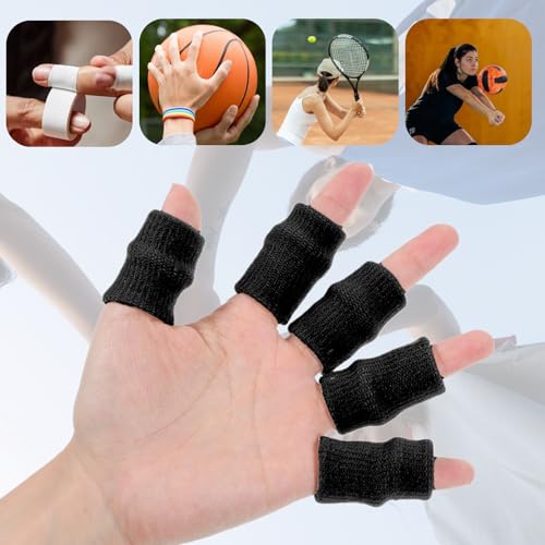 TIESOME 20 Pcs Finger Sleeves for Arthritis, Black | Elastic Finger Compression Sleeves Thumb Splint Support, Breathable Pain Relief Protector for Tendon, Joint and Arthritis