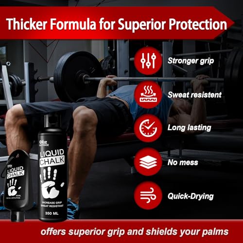 Liquid Chalk 2 oz 2 Pack, Gym Chalk with Carabiner Bottles | Mess-Free, Sweat-Resistant Grip for Weightlifting, Gymnastics & Rock Climbing; Retail Box Included