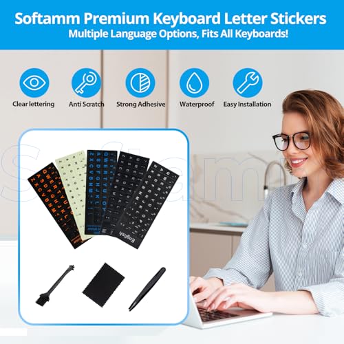 Glow in The Dark Keyboard Sticker [4 in 1], Luminous Replacement English Letter Keyboard for Laptop, Desktop & Notebook - color: Glow Letter