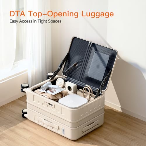 Expandable Lightweight PC Hard Shell Suitcase, 24-inch Luggage with TSA Lock, Top Opening & Cup Holder - Ideal for Business Travel Suitcase (Beige, Checked-Medium 24-Inch) - color: Beige, size: Checked-Medium 24-Inch
