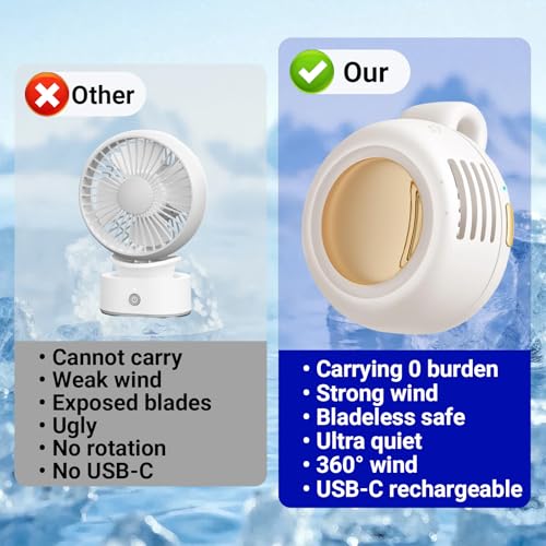 jintion Handheld Fan Portable Neck Waist Personal Mini Clip on Hand Fans Rechargeable Wearable for Shirt Belt That Deliver Refreshing Cool Breeze Under Held Cooling Wind Small 360° Rotatable - color: Green