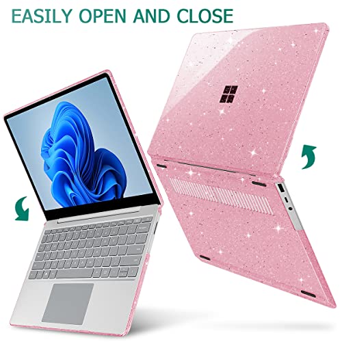 Mektron Glitter 2023 Microsoft Surface Laptop GO 3 Case 12.4" Compatible with Go 2/1 Laptop Cover 2022-2020 Releases Model 1943/2013 Plastic Hard Shell Case with Screen Protector, Sparkle Pink - color: Sparkle Pink