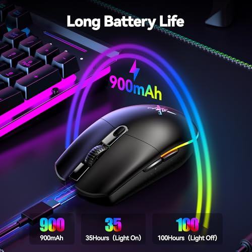 TECKNET Wireless Gaming Mouse 8000 DPI RGB Backlit Rechargeable Mouse-Black | 100Hrs Battery, Dual Mode(2.4G + USB-C) , 6 Programmable Buttons, Ergonomic Design for PC, Mac, Laptop and Gaming Setup