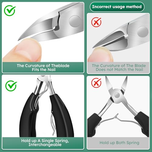 Toenail Clippers for Seniors Thick Toenails, CLPPNA Angled Head Large Toe Nail Clippers Set for Men, Heavy Duty 45° Ingrown Toenail Clippers, 37mm Wide Opening Nail Cutter with Long Handle, 6PCS - style: 6PCS(Ingrown & Angled & Slanted）