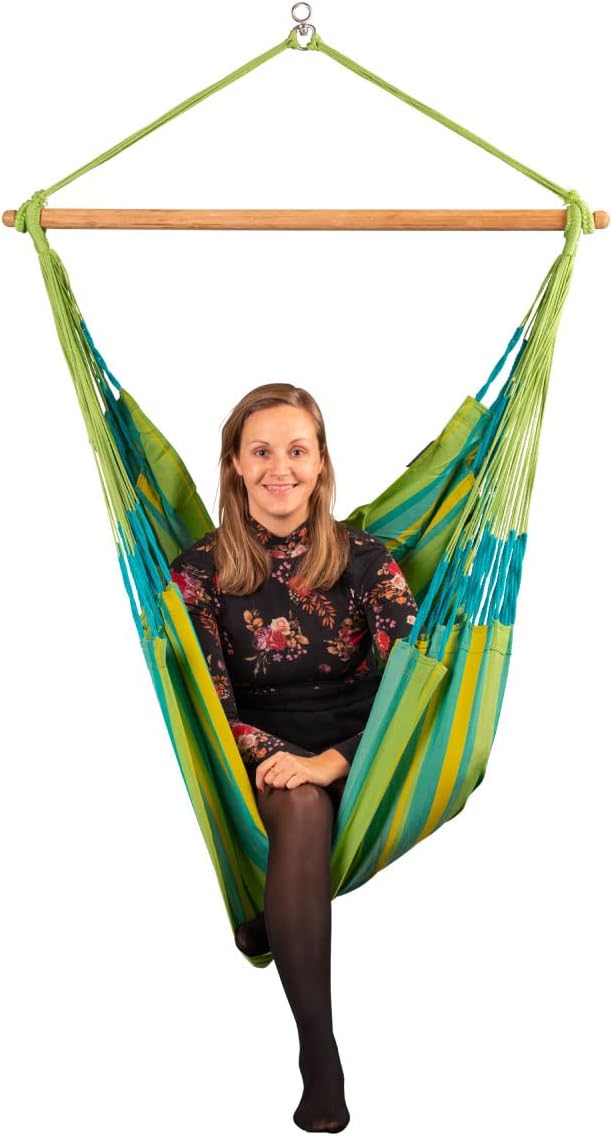LA SIESTA® - Large Comfort Domingo Hammock Swing Chair - Weather & Tear Resistant Hanging Hammock Chair - Indoor Outdoor Hammock Chair Swing - Patio Porch Bedroom Hanging Chair - Max 285 Lbs, Lime