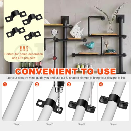 Tanstic 25Pcs Black Two Hole Pipe Strap, 1/2” Two Hole Strap U Bracket Rigid Pipe Strap Pipe Strap Clamp with Phillips Modified Truss Head Wood Screws for Fixing Pipe, Conduit, U Bracket - size: 1/2"