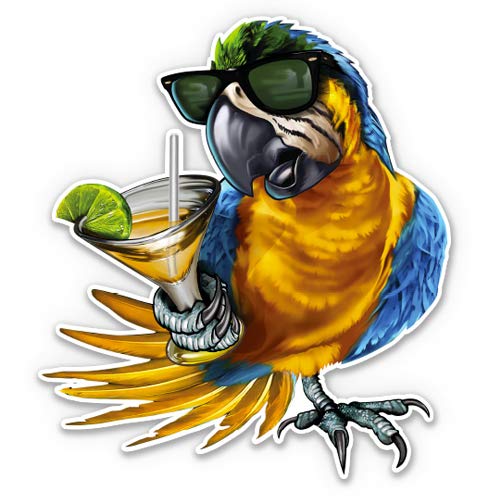 Blue Macaw Tropical Drink Vacation Relax - Vinyl Sticker Waterproof Decal - size: 12"