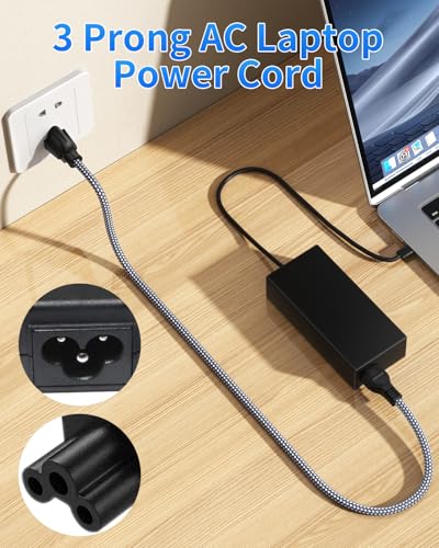 Power Cord,Riksoin 3 Prong AC Power Cable 16.4FT/5M Nylon Braided Replacement 3 Pin Power Cord for DellHP LG Lenovo Asus Acer Toshiba Laptops/Notebooks,Monitors, Printers,Scanners-Gray - size: 16.4 feet