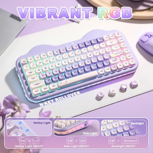 YUNZII C75 Cute 75% Wireless Mechanical Keyboard (Purple, Candy Switch) | Creamy Cake Keyboard, BT5.0/2.4G/USB-C, Hot-Swap, NKRO, PBT MOA Keycaps,5500mAh RGB Gasket Mount for Mac/Win/Gaming/Office - color: Purple, size: Candy Switch