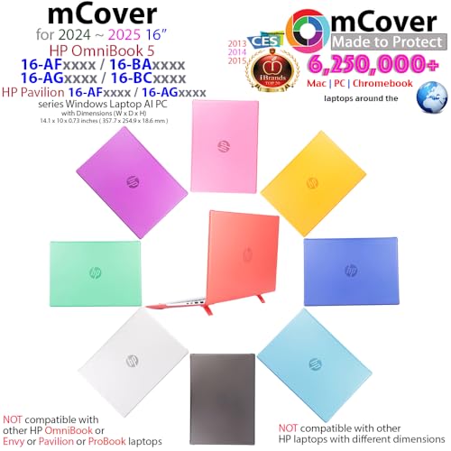 mCover Case ONLY Compatible for 16” 2024+ HP OmniBook 5 16-AF / 16-AG / 16-BAxxxx / 16-BCxxxx and Pavilion 16-AF / 16-AG0000 Series Windows AI Notebook PC (NOT Fitting Other HP Models)- Black - color: Black