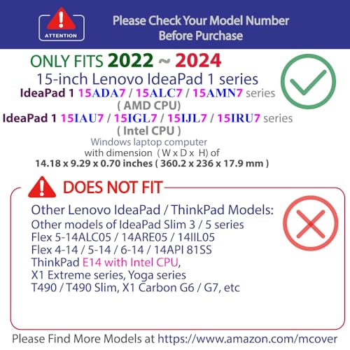 mCover Case Compatible ONLY for 2022-2024 15" Lenovo IdeaPad 1 Series (15ADA7 / 15AMN7 / 15ALC7 / 15IAU7 / 15IGL7 / 15IJL7 / 15IRU7) Windows Laptops (NOT Fitting Any Other Models)- Red - color: Red