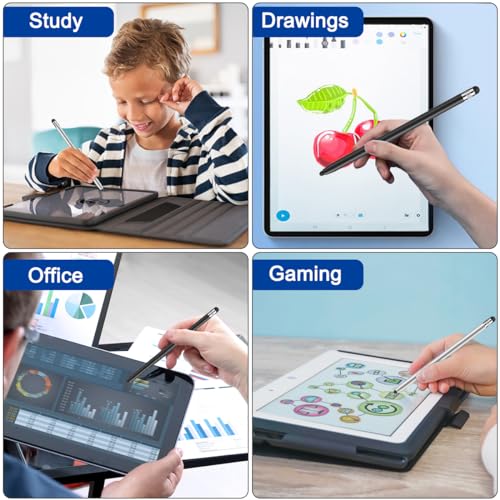 2 Pack Stylus Pens for Touch Screens, High Sensitivity Precision Capacitive Stylus Pen Compatible with iPad iPhone Samsung Tablets All Universal Touchscreen Devices with 4 Rubber Tips (Blue,Black) - color: Blue+Black