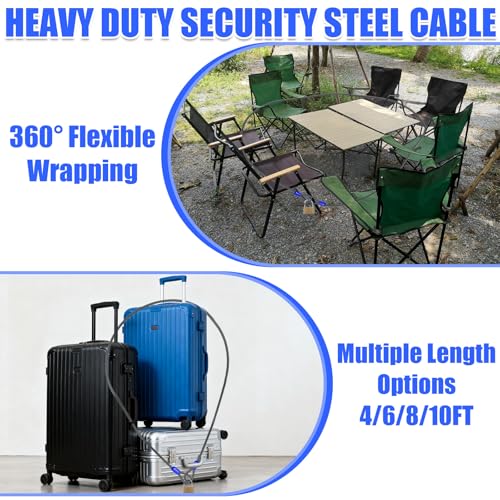 1/3in Security Cable with Loops Cut-Resistant and Waterproof | 4FT/6FT/8FT/10FT Security Cable Suitable for Travel,Home and Outdoor Activities - size: 4FT