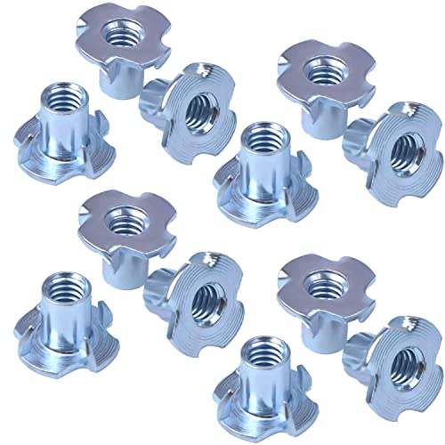 T Nuts 3/8"-16, 25pcs Zinc Plated Steel 4 Pronged Tee Blind Nuts for Wood, Rock Climbing Holds, Cabinetry, Furniture - size: 3/8"-16(25pcs)