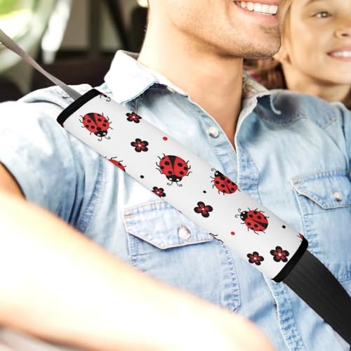 Breathable Seat Belt Shoulder Pad for Adults and Children, Stroller Pushchair High Chair, 2 Pack Cute Ladybug Red White Neck Strap Covers Easy Install (No Tool) - color: Pattern 607