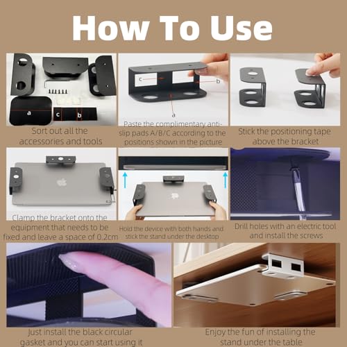 Under Desk Laptop Mount - Metal Under Desk Shelf Holder with Anti-Scratch, Laptop Wall Holder for Keyboard, Devices Thickness <1.6'' (White) - color: white