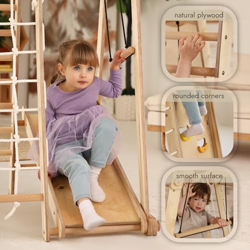 Goodevas Improves 9-in-1 Indoor Climbing Frame for Kids, Montessori Climbing Frame with Slide, Swing, Climbing Wall, Climbing Triangle - Playground for Nursery - size: Toddler Playground