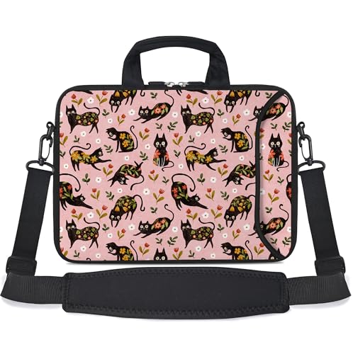 10 inch Messenger Bag Carrying Case with Handle Accessory Pocket Fits 7 to 10-Inch Laptops/Notebook/Kids Tablet (7-10.2 inch, Flowers Cats) - color: Flowers Cats, size: 7-10.2 inch