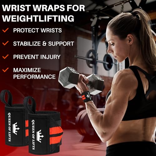 TECEUM Elastic Cotton Weightlifting Wrist Wraps with Thumb Loops, 1 Pair - color: Black and Red, style: 12" – Queen of Lifts