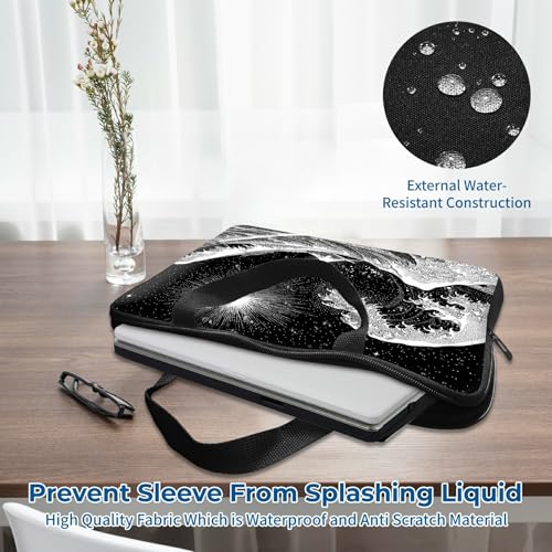 Laptop Sleeve with Handle 12 Inch, Waterproof Laptop Case Bag, Black Wave Pattern Design Computer Sleeve Compatible with MacBook Air, Pro, HP, Dell, Lenovo, ASUS - color: Black Wave, size: 12inch(11.6-12.3")