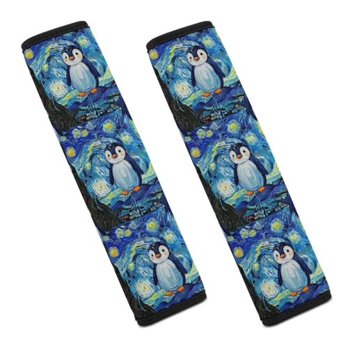 2 Pack Penguin Starry Night Car Seat Belt Pad Universal Soft and Comfortable Harness Pads Strap for Adult Use, Most Cars, Easy Install (No Tool) - color: Pattern 31