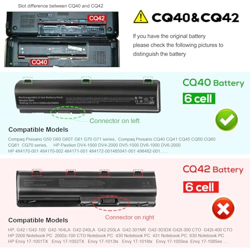 Laptop Battery for HP Pavilion G50 G60 G61G70 G71 Series DV4-2040US DV5-1010 CQ40 CQ45 CQ50 CQ60 EV06 KS524AA 462889-141 462890-542 484171-001 485041-001 HSTNN-DB72 HSTNN-CB72 HSTNN-IB72 HSTNN-UB72 - size: G50 8.94 × 4.96 × 0.71 in
